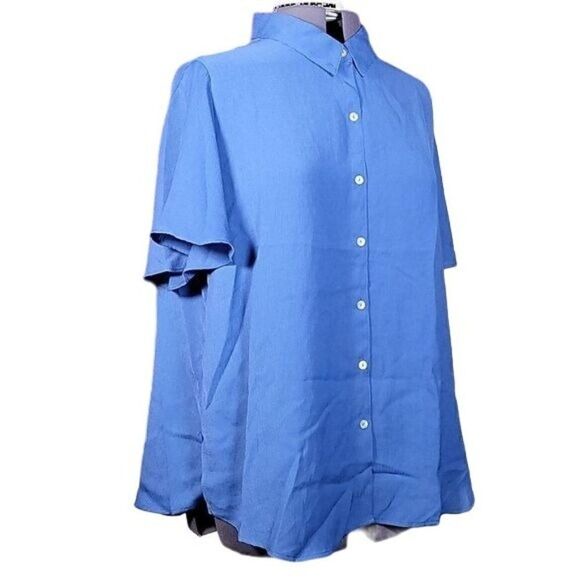 NWOT Susan Graver Textured Woven Button Front Flutter Sleeve Shirt Sz XL - Picture 2 of 12